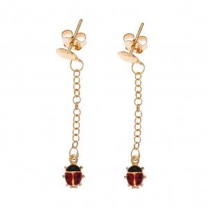 ORECCHINI PENDENTI CON COCCINELLE PICCOLE,CATENA ROLO' GR 1.80